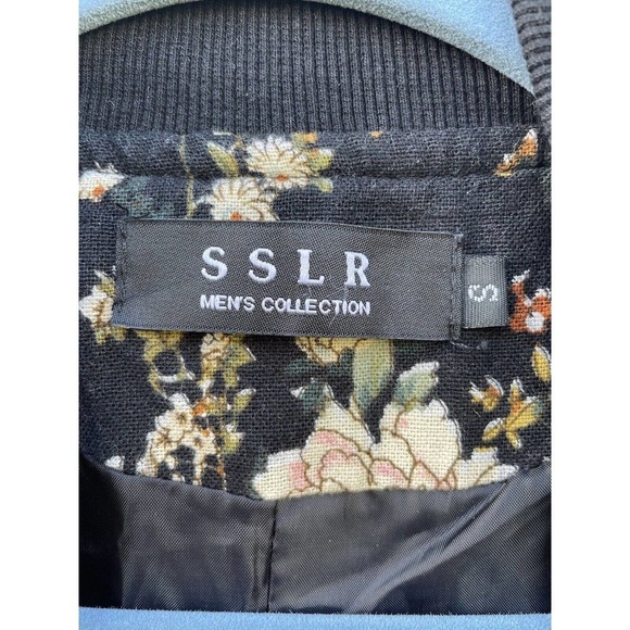 VTG SSLR Jacket Men's S Floral Fully Lined Metro 90's Cotton Flax Linen Black - Picture 10 of 10